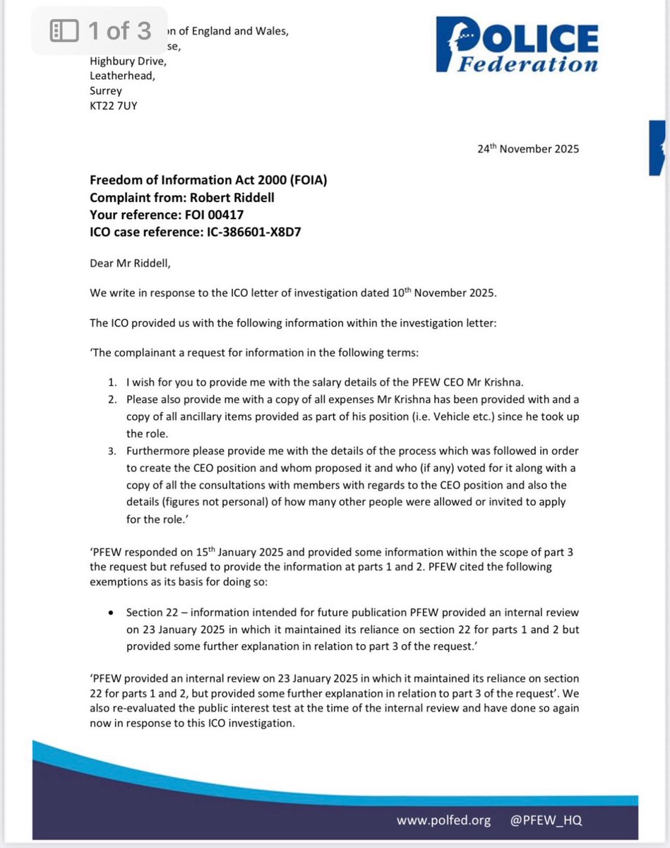 leembroad's tweet image. You are paying for this!

Thanks to the tenacity of Rob Riddell in pursuing a complaint via the ICO the PFEW have been forced, through gritted teeth and much resistance, to publish the salary details and appointment rational for the CEO.

Remuneration for the first full year was…
