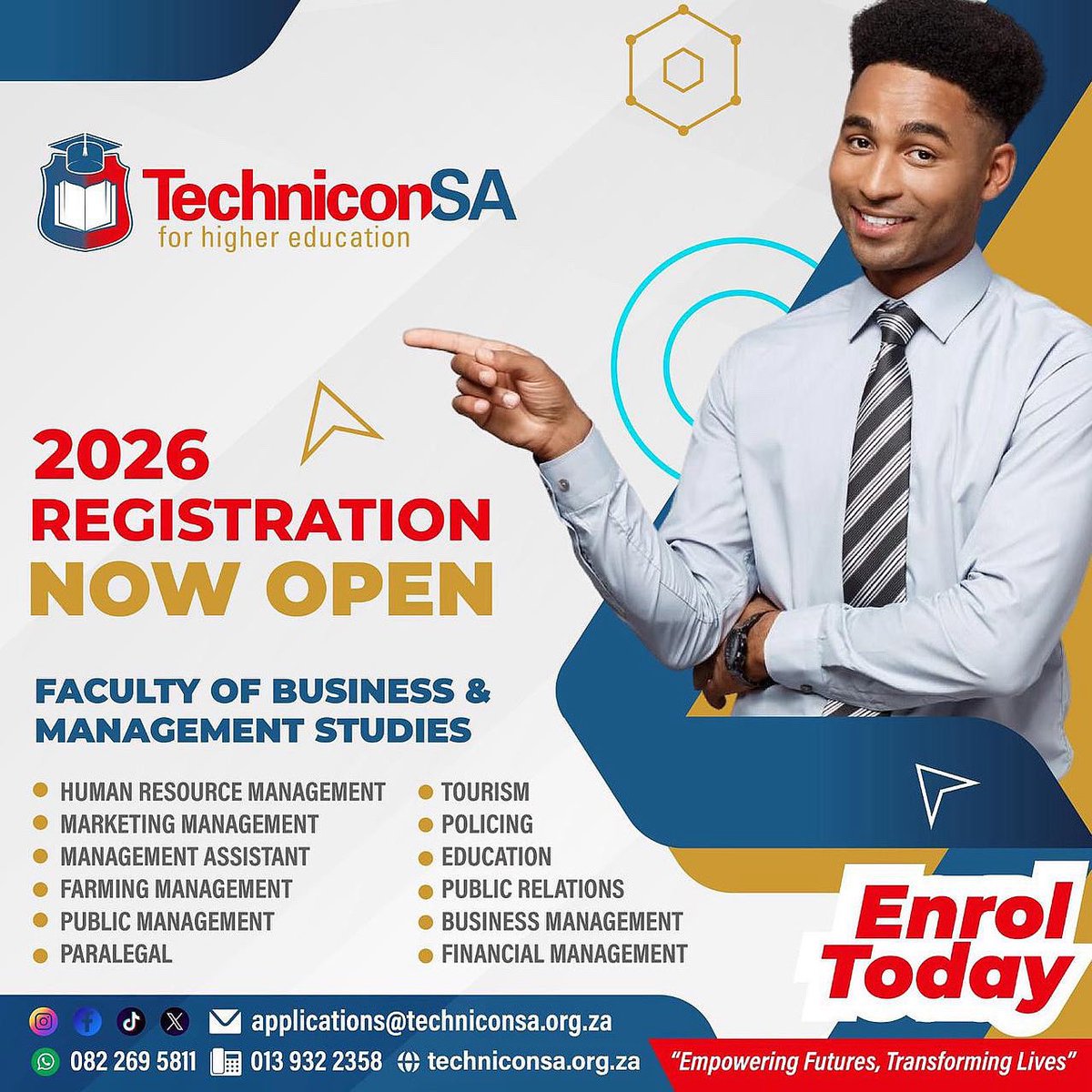 techniconsa's tweet image. *BE A PART OF US NEXT YEAR*🔌!!

Unlock your potential!!!😉
Innovate, lead, and thrive in the dynamic world of commerce.  ❤️😉
Join us and turn your ambitions into reality!  😘

🌐techniconsa.org.za 

#FacultyOfBusiness #FutureLeaders #BusinessEducation #CareerGrowth #JoinUs