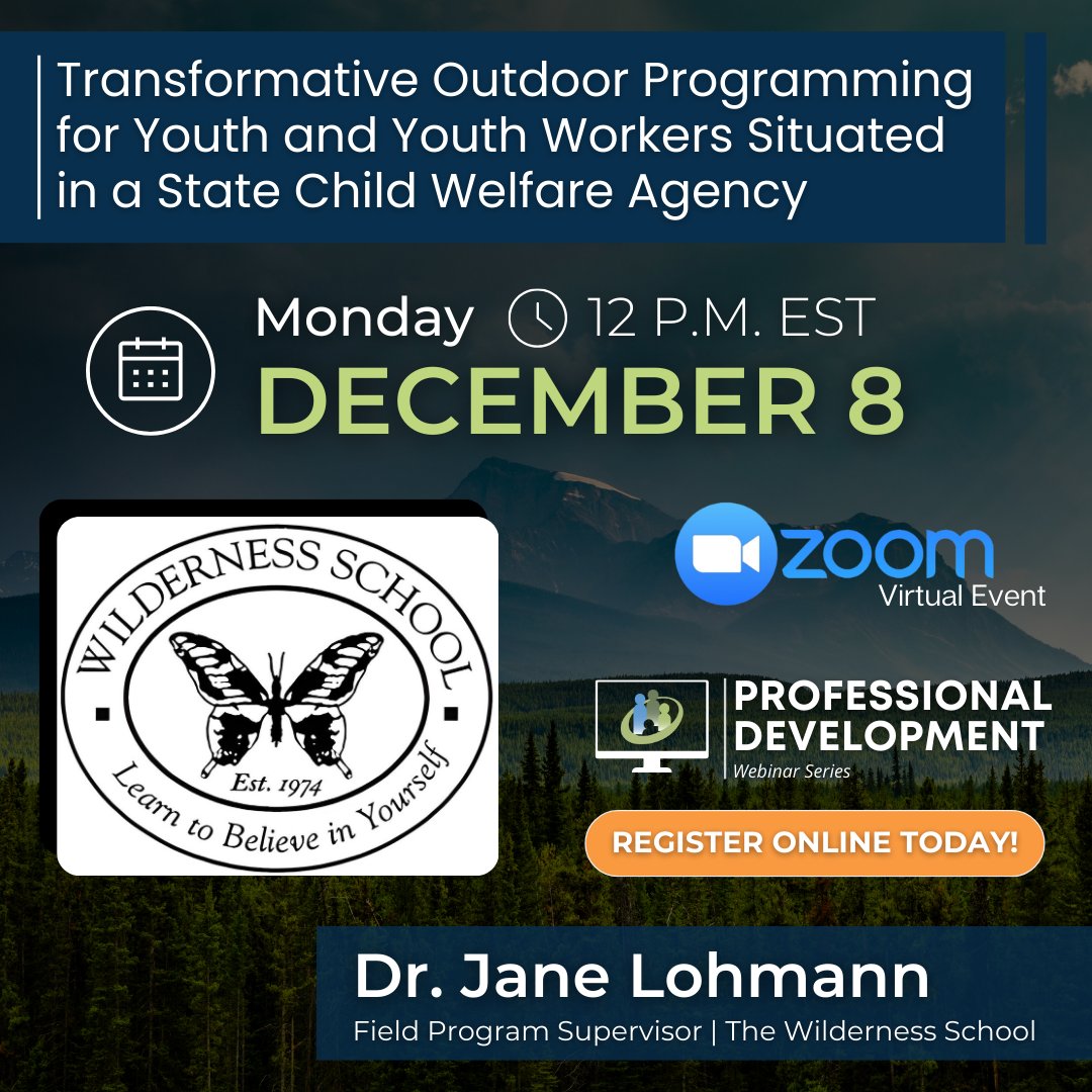 NOHS_org's tweet image. 🌿 Discover how nature-based experiences can transform youth services! Join Dr. Jane Lohmann on Dec 8 at 12 PM EST to explore new child welfare approaches. Register now: nationalhumanservices.org/professional-d… #ChildWelfare #YouthSupport #NOHS