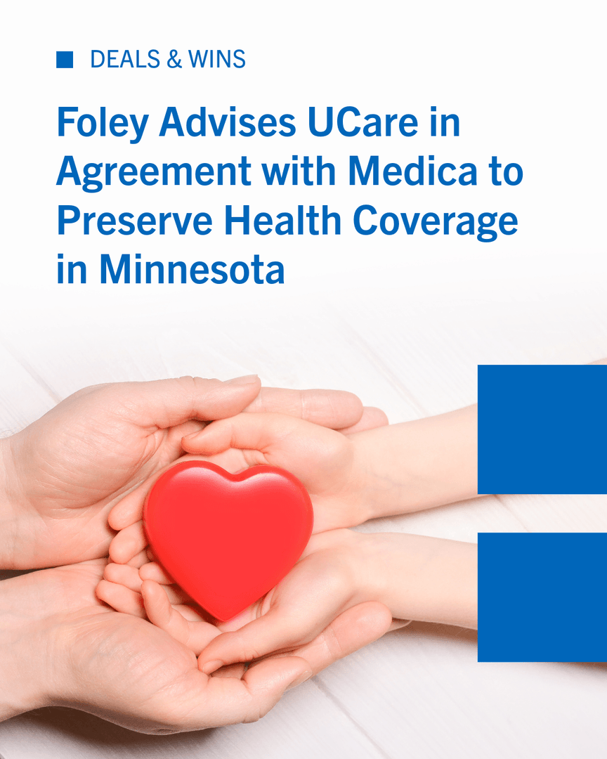 kfaget's tweet photo. Excited to share that Foley's Insurance team advised UCare in its agreement with Medica, supporting continuity of services for more than 300,000 members and advancing nonprofit health care delivery in Minnesota and western Wisconsin.

Learn more about this acquisition:… https://t.co/UL5crfmNlq