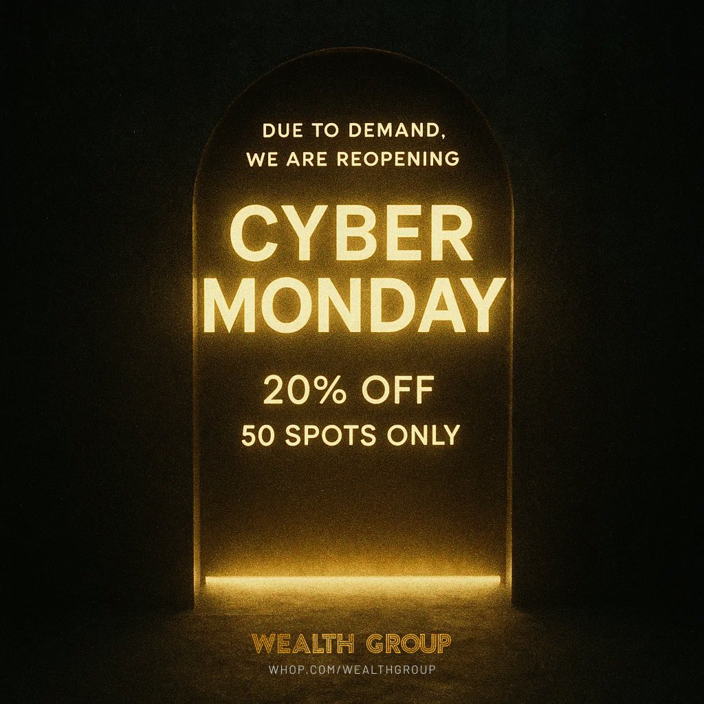WealthGroup's tweet image. 🚨 Final Call: Only a Few Spots Left!

The Cyber Monday deal is almost over. There are just a handful of spots remaining and the 20% discount will disappear soon! ⚔️

This is your last chance to join the trading group and level up your skills. Don’t miss out! 🫵…