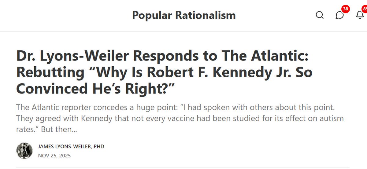 The Atlantic concedes not all vaccines have been tested.  Then tries to redirect.  But you can no longer get away with palliations and misdirects to bury truth in the era in which <a href="/SecKennedy/">Secretary Kennedy</a> is chief at HHS. Long live the chief!  Dr. Lyons-Weiler Responds to The Atlantic: