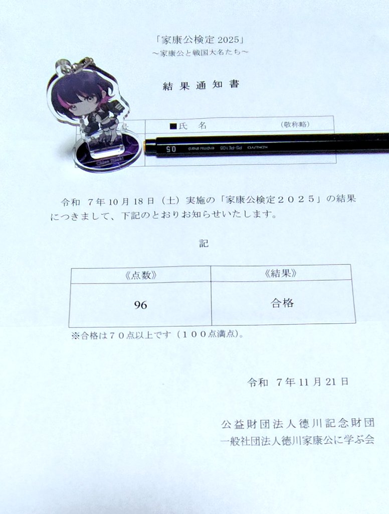 岡崎＆徳川家康と言えば・・・とお守りとして知世さんのアクスタをペンケースに忍ばせて臨んだ家康公検定、無事合格しました！
同郷パワーの御加護に感謝です！
#伊月知世