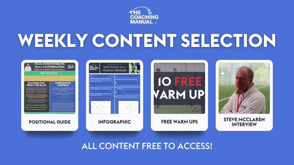 CoachingManual's tweet image. 🚨 FREE CONTENT SELECTION 🚨

⚽️ Holding Centre Midfielders Guide ➡️ hubs.li/Q03VNjxt0
⚽️ How to play as a holding midfielder Infographic ➡️ hubs.li/Q03VNhBF0
⚽️ 10 FREE Warms Ups ➡️ hubs.li/Q03VNjD10
⚽️ Steve McClaren Interview ➡️ hubs.li/Q03VNkNR0