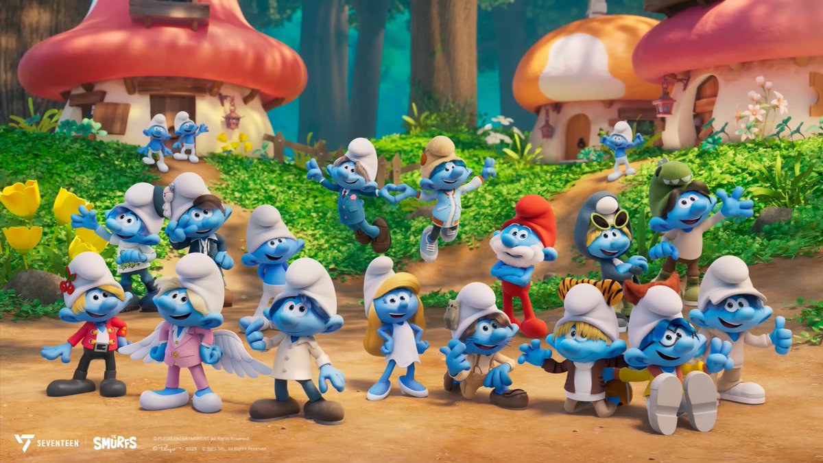 wonubliss's tweet image. seventeen x the smurfs