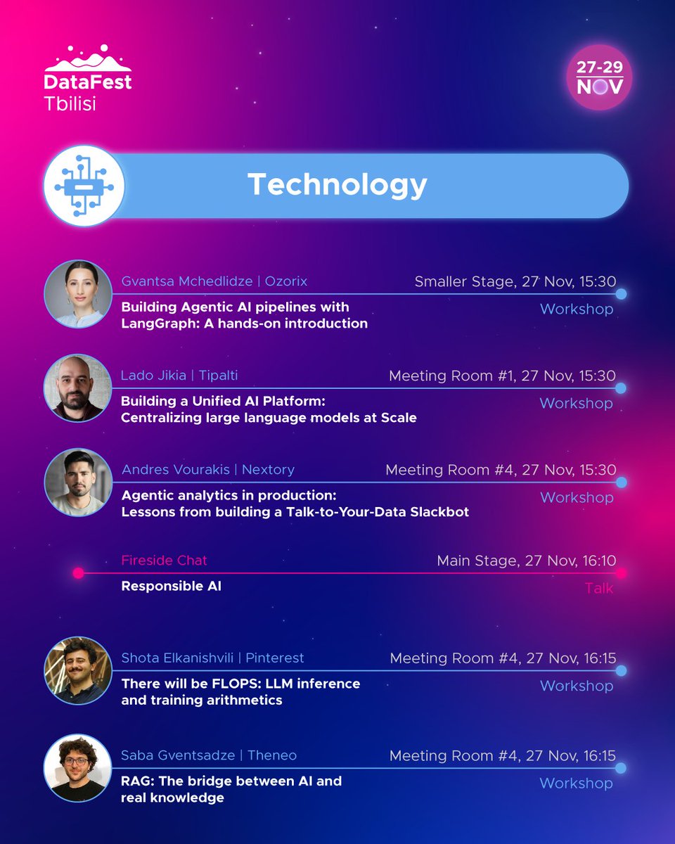 DataFestTbilisi's tweet image. The tech agenda is packed. 🚀

From LLM breakthroughs to AI ethics, from ML engineering to real-world case studies — our tech track is where the future gets built! 

🎫 Grab your Tickets: datafest.ge/tickets/