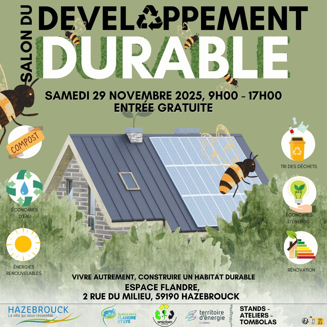 J-4 avant le Salon du Développement Durable !
Ateliers pour réparer, échanger, découvrir🌿
Le TE Flandre sera là pour répondre à vos questions sur :
 ⚡Bornes IRVE et mobilité électrique
 🏡Précarité énergétique et Chèque Énergie
 📡Fin du cuivre 
📅 29/11 – Hazebrouck