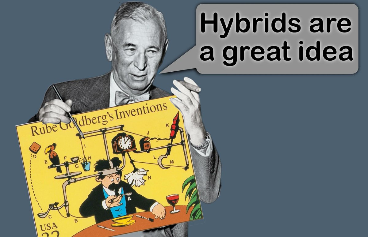 LewisWithrow5's tweet image. Hybrids are a transitional kludge. 
Complexity is the enemy of reliability.
2 power trains, two energy sources, and an interface can be done, but almost all are better served by batteries alone.