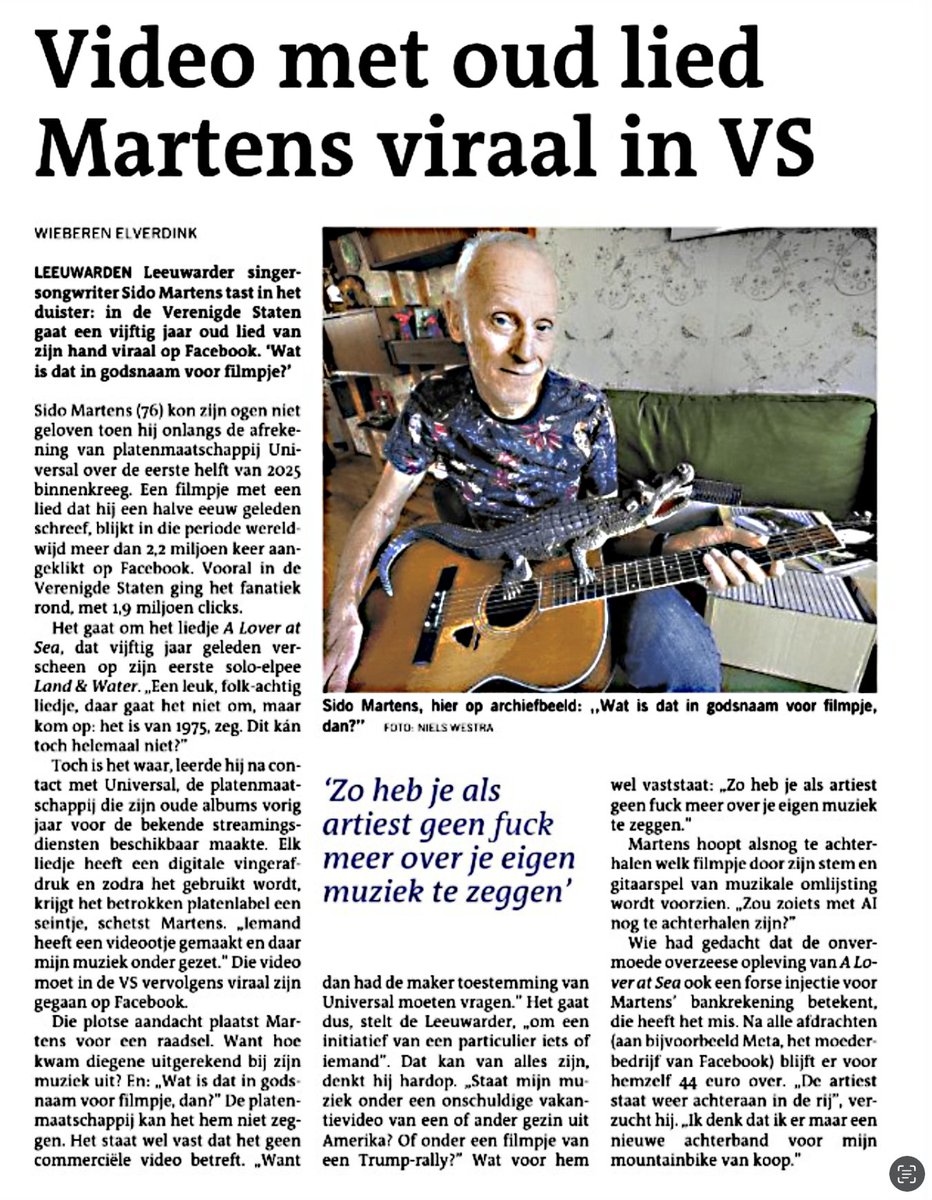 A 50-year-old song by Leeuwarden (my hometown!) artist Sido Martens has suddenly racked up millions of Facebook views — but he only heard via Universal and doesn’t know which vid used it. He’s asked if the OSI/<a href="/quiztime/">Verif!cation Quiz Bot</a> community can help find out: youtube.com/watch?v=E-yTkQ…
