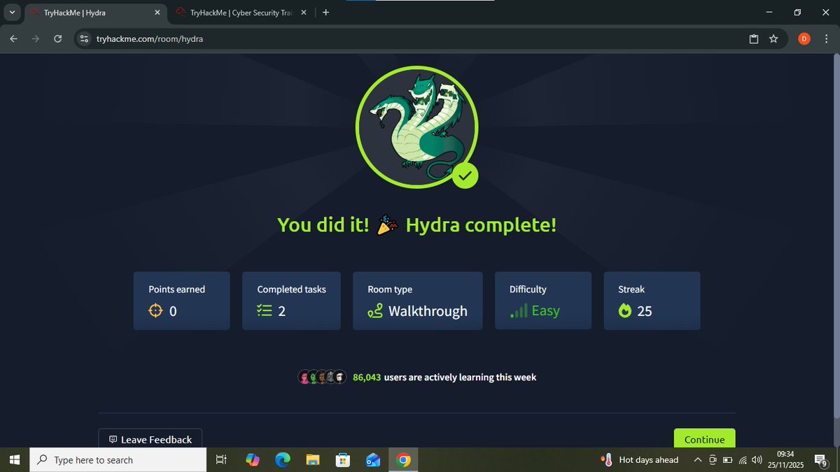 dvniel_exe's tweet image. Day 75 of 100 ⚜️ 
Today i Iearned how to use some tools. Hydra and Gobuster. The rooms were chill and easy to understand too. #100DaysOfCybersecurity #tryhackme