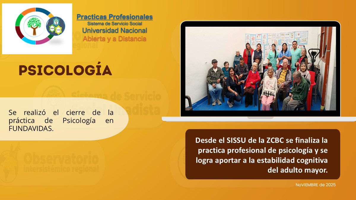 valenbalart's tweet photo. Desde el #SISSUZCBC, se desarrolla el cierre del escenario de practicas de psicología en FUNDAVIDAS, un hogar de adultos mayores ubicado en Santa Isabel Bogotá a quienes se les aporto en el fortalecimiento de su sistema cognitivo.
#OIRNodoBogotayCundinamarca   #TransformadoparaTransformar 
 #ModeloSISSU #PrácticasSISSUImpactandoComunidades  
@LuzAngelasu @ElOIRdelaRegion @UNAD_ZCBC