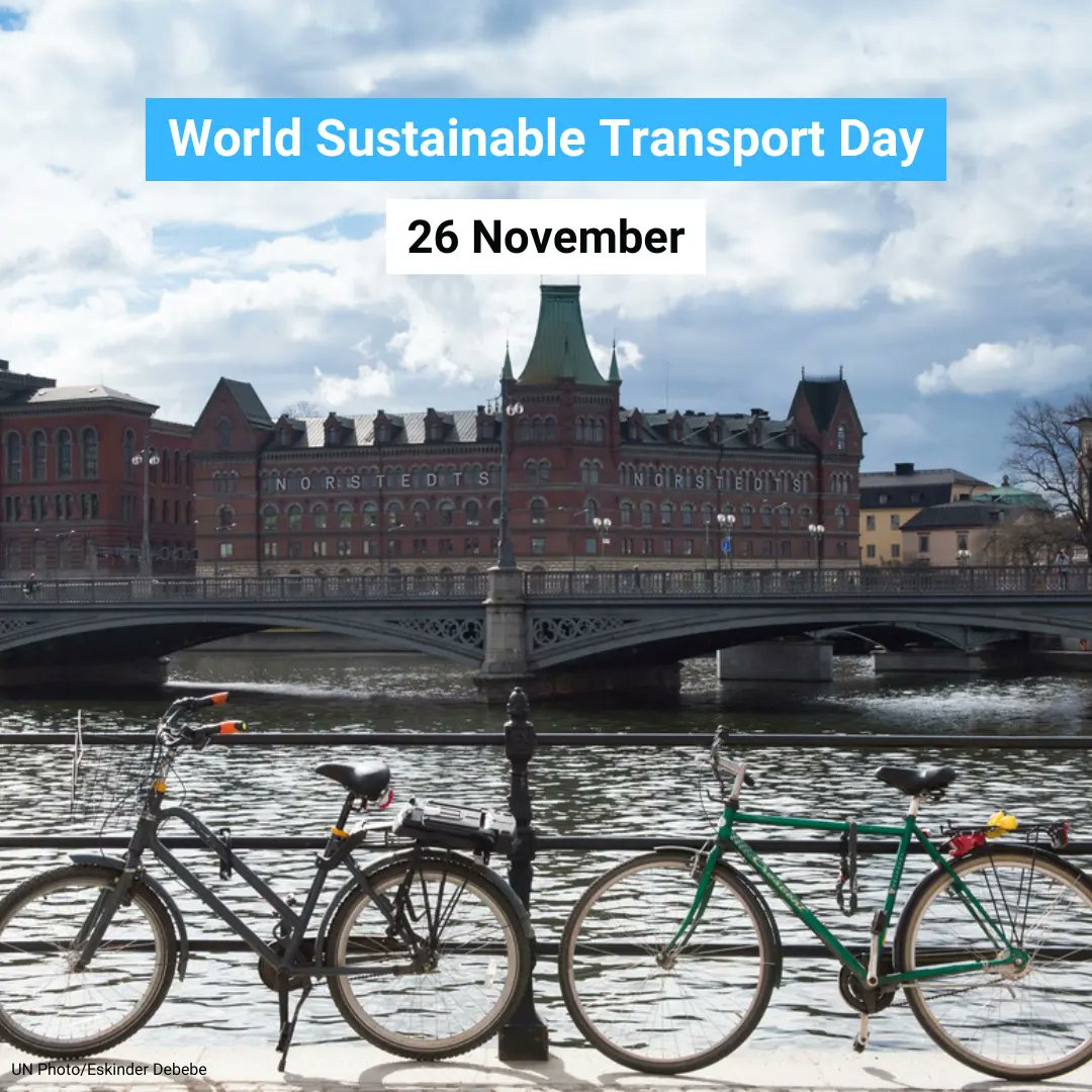 UN's tweet image. Wednesday is World #SustainableTransportDay.

Our transport choices can have a big impact on our health &amp;amp; the well-being of the planet.

Walking, biking or using public transport can reduce climate impacts for a more sustainable future.