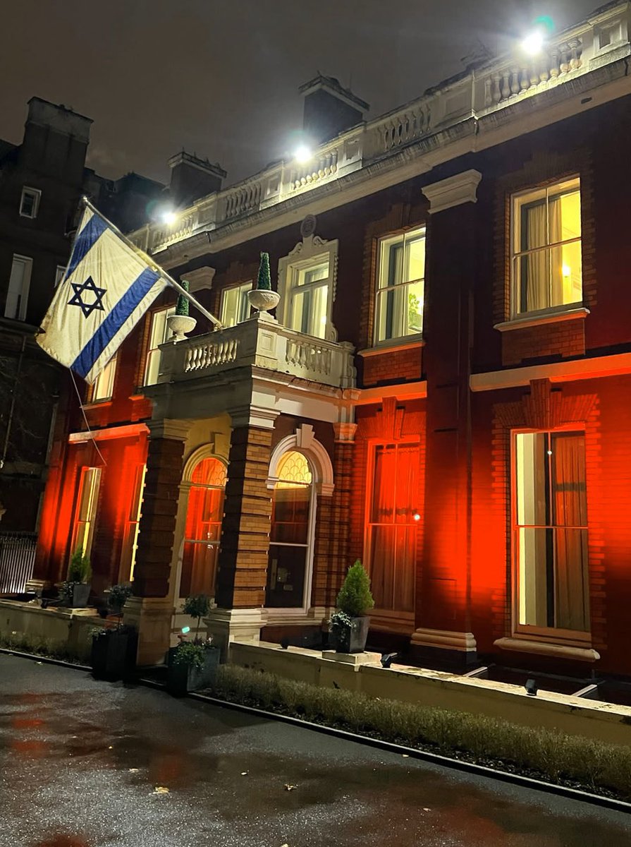 IsraelinUK's tweet image. Tonight we join the global campaign to #OrangeTheWorld and end violence against women and girls. 

The last time we lit the embassy in orange was to honour the Bibas family. The brutal violence committed by Hamas that day and after was inflicted on women and children.

There is…