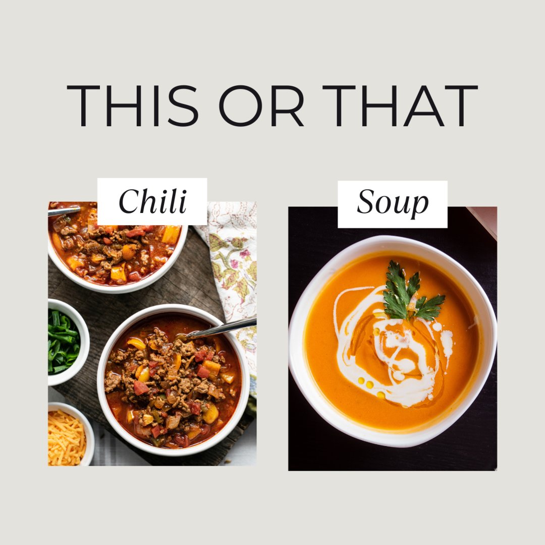 DoriRealtor's tweet photo. The Ultimate Comfort Food Showdown! 🍲

🌶️ A rich, hearty bowl of chili packed with spice
🥣 A warm, soothing classic bowl of soup

Which one wins your heart? Share your pick in the comments!

#thisorthat #chili #soup #waterlooregion #waterlooregionrealestate https://t.co/9QnQdef6dY
