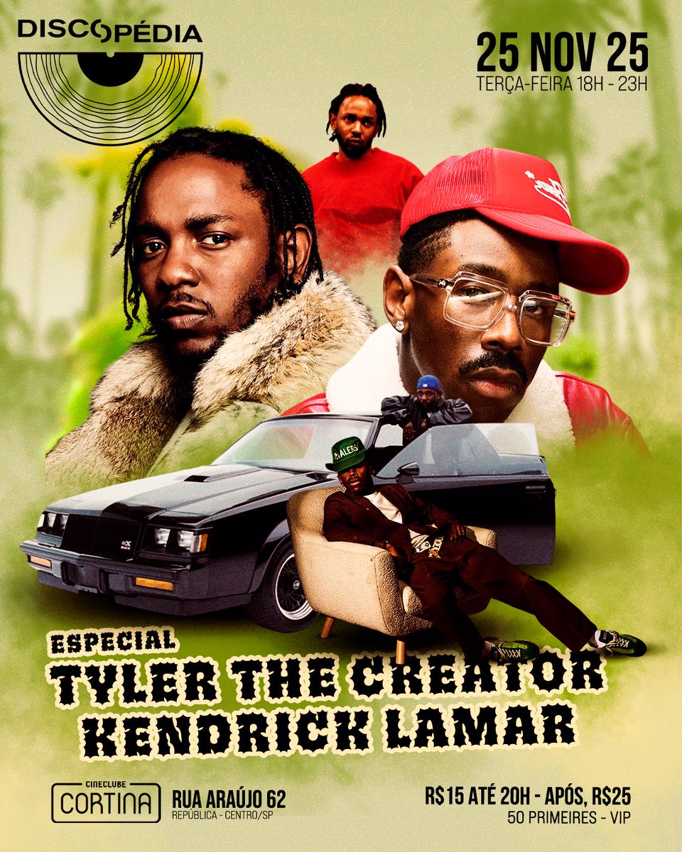 _Discopedia's tweet image. Discopédia, orgulhosamente apresenta, o especial "Kendrick Lamar &amp;amp; Tyler, The Creator"!

Daqui a pouco, a partir das 18h no Cineclube Cortina.

DJs DanDan, Marco &amp;amp; Nyack nos toca-discos.
Abertura, DJ Lino.