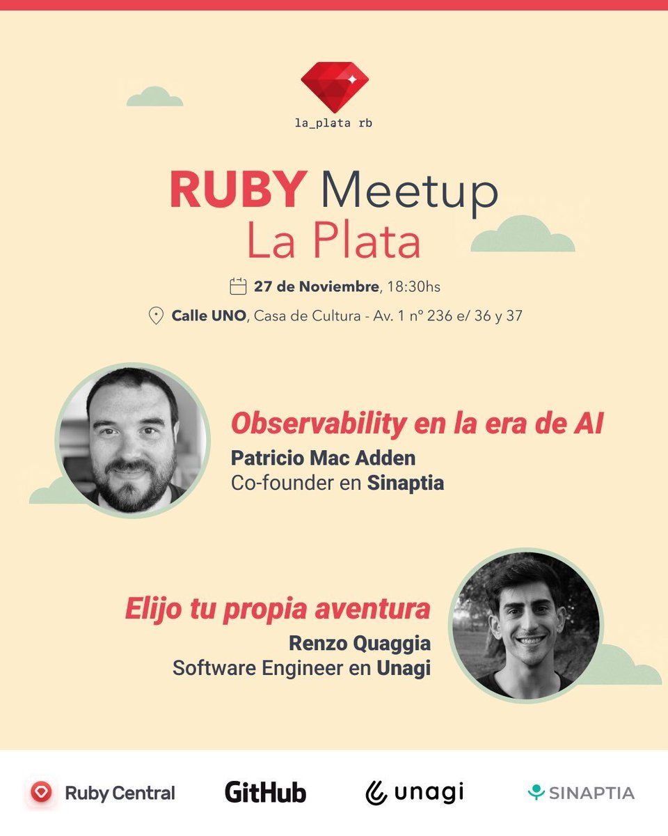 El 27/11 a las 18:30 nos vamos a estar encontrando por primera y última vez en el año en la meetup de la_plata.rb . Nos vemos ahi!