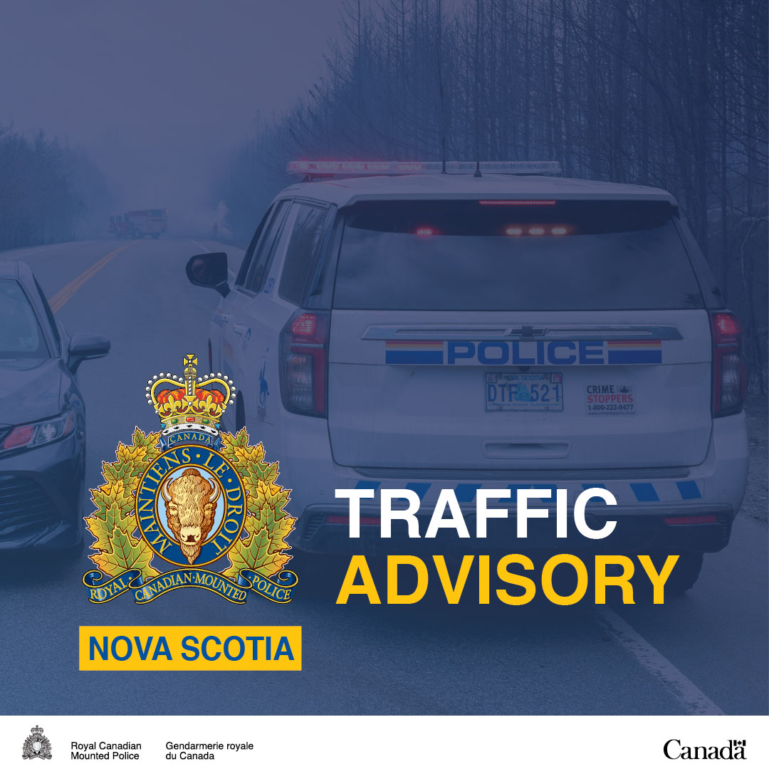 RCMPNS's tweet photo. Traffic Advisory: RCMP are assisting Fire with traffic control due to a tractor trailer fire on Hwy. 103 eastbound between #Hubbards and #Ingramport. Traffic being re-routed thru #Hubbards Exit 6. Expect delays. https://t.co/sRsZmFCDCk