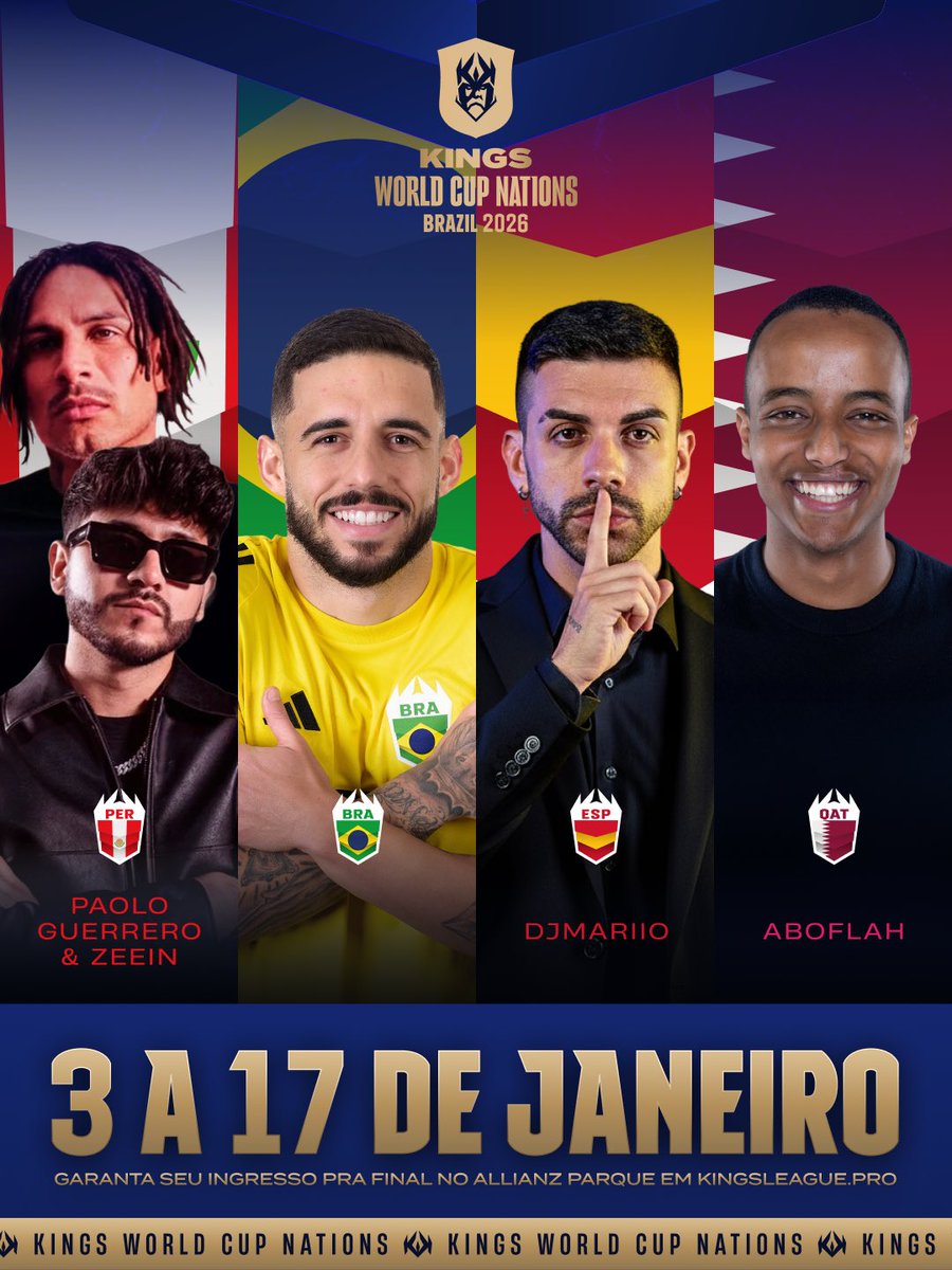 O grupo do BRASIL na COPA! 🏆🇧🇷

Quantos pontos vamos fazer? Comenta aí!

Dia 5/12 teremos a convocação oficial! Garanta seu ingresso pra grande final, 17/01, em kingsleague.pro!