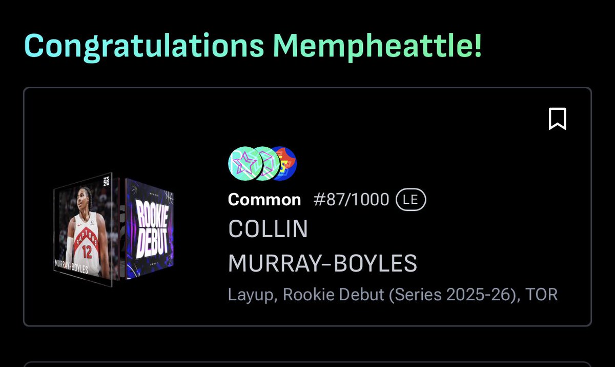 mempheattle420's tweet photo. So with my winnings from Pro, decided to pick this little jewel up that I needed. And it’s a low serial! Now I’m just 1 away from completion!! Need that Ace Bailey!!! But sheesh he’s expensive for me right now 😭 ⁦@NBATopShot⁩ #RookieDebut #FastBreak #SetCompletion https://t.co/cYMjgWUG41
