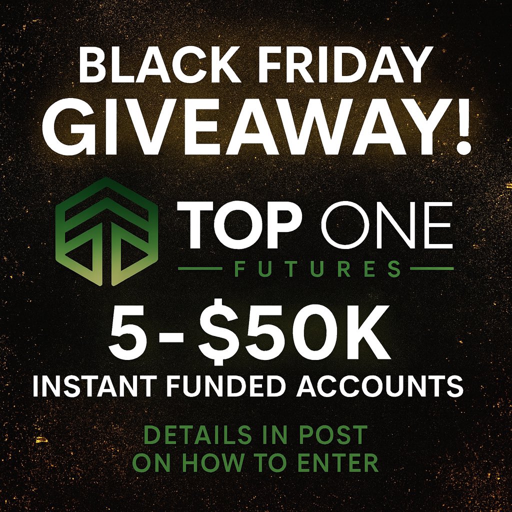 realdealzach's tweet image. 🚨BLACK FRIDAY GIVEAWAY!🚨

I’ve teamed up with @TopOneFutures to giveaway 5 - 50k Accounts!

To enter:

1️⃣ Follow me and @TopOneFutures 
2️⃣ Like this post ❤️
3️⃣ Retweet this post🔁
4️⃣ Tag 3 friends

Code RDF = 57.5% off
 
Winners picked Nov. 30th! GOOD LUCK!

$ES $NQ $YM