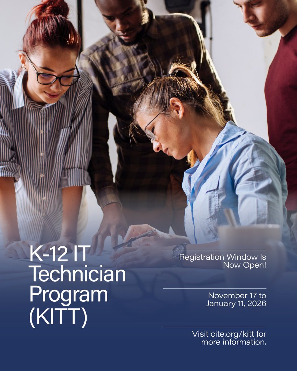 CITE_EDU's tweet image. Ready to grow your K–12 IT career?
KITT applications are officially OPEN! Designed for early career growth, this program covers IT fundamentals, K–12 education foundations, and career development support to help you build the skills and confidence to lead.