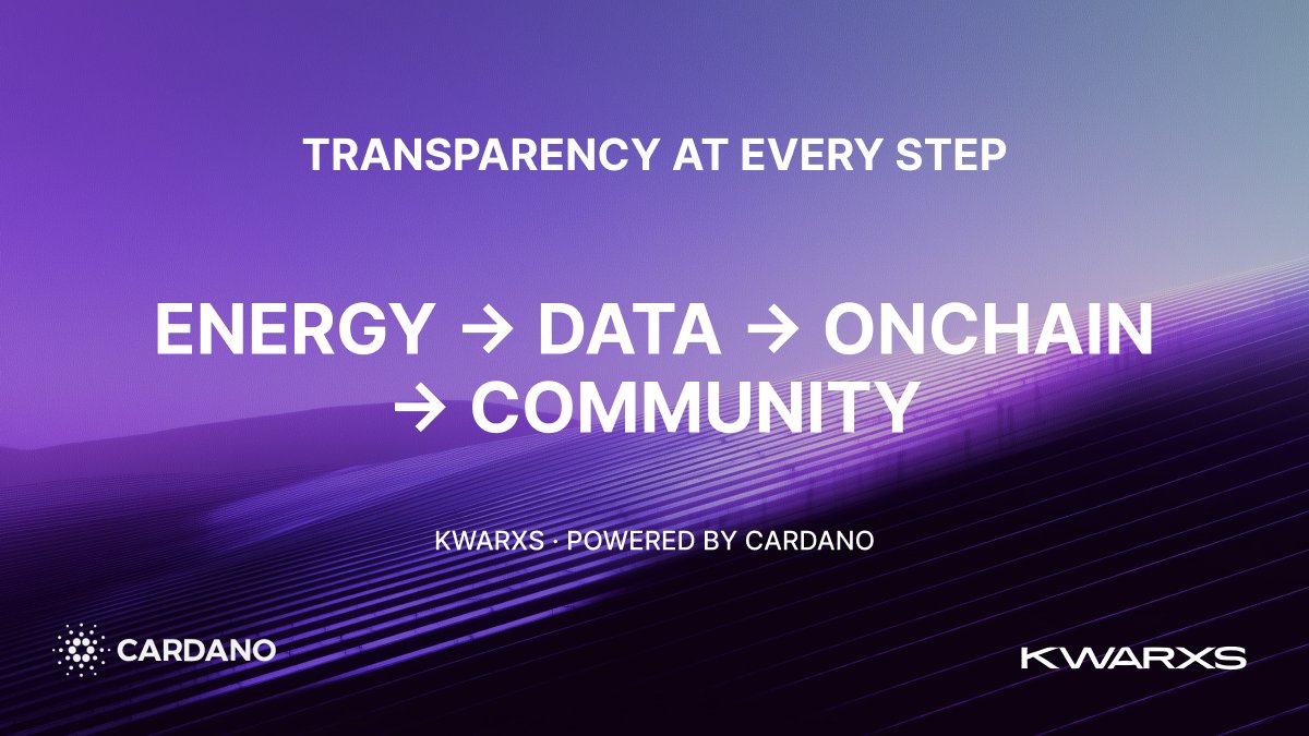 kwarxs's tweet image. From sunlight to onchain data, transparency is built into everything we do. ☀️

KWARXS brings clarity to renewable energy through Cardano:
☑ Verified energy output
☑ Public onchain reporting
☑ Claimable allocations

Transparency is our standard.