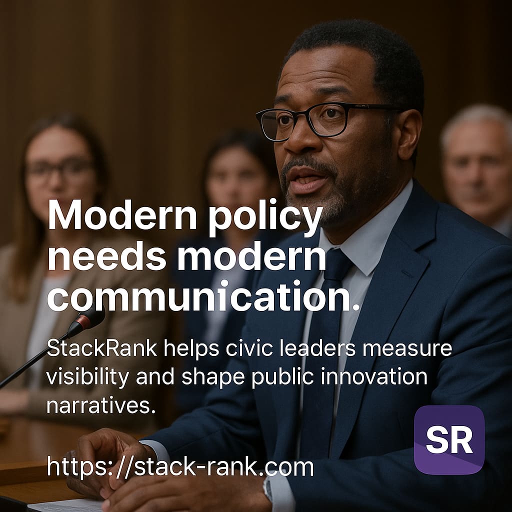 CaliCatSvc's tweet image. 📡 Modern policy needs modern communication.
StackRank helps civic leaders measure visibility and shape public innovation narratives.

labs.shp.so/l/liwcvf

#PublicPolicy #GovTech #CivicTech #Leadership #StackRank