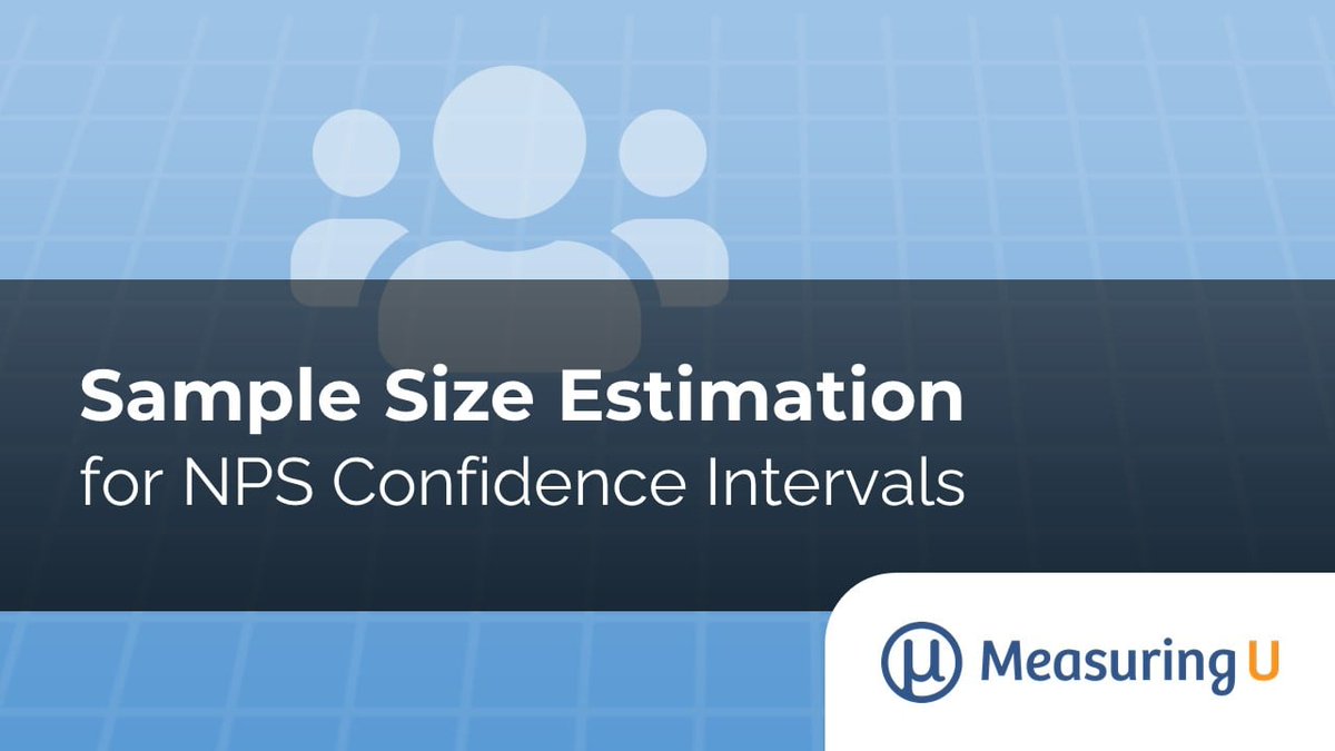 MeasuringU's tweet image. Sample size estimation is an important step in #research planning. We’ve developed a new method for doing this when the goal of a study is to construct Net Promoter Score confidence intervals with specified precision. measuringu.com/nps-ci-sample-…