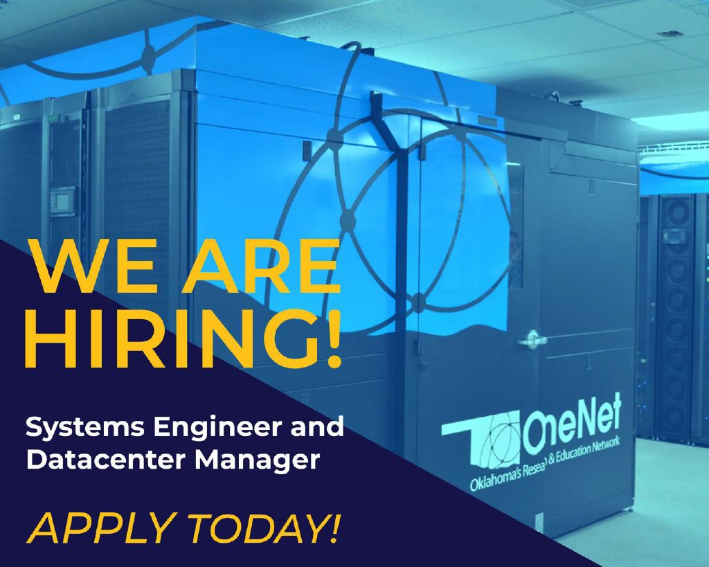 OneNetOK's tweet image. #NowHiring Join OneNet&apos;s systems team! We have an opening for a Systems Engineer &amp;amp; Datacenter Manager. Great team, benefits &amp;amp; tuition reimbursement! Learn more: onenet.net/onenet-job-opp… #WorkOnTheInternet #WeAreOneNet