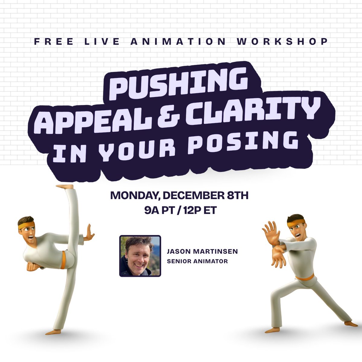 AnimationMentor's tweet image. Unlock posing secrets from Jason Martinsen, veteran animator of films like The Monkey King, Storks and Hotel Transylvania 1 &amp;amp; 2! Boost clarity and appeal in your shots.

Register now for this free live workshop: am3d.co/3QAKjj5

#animationworkshop #animationtips #animator