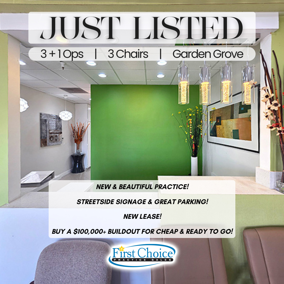 FirstChoicePS's tweet image. New Listing! 🦷 Garden Grove Dental Leasehold

Listing # 25 - 503
Asking $35,000
3 + 1 Ops | 3 Chairs

🔹New &amp;amp; Beautiful Practice!
🔹Street Side Signage &amp;amp; Great Parking!
🔹New Lease!
🔹Buy A $100,000+ Buildout For Cheap &amp;amp; Ready To Go!

Practice has been vacant since Covid. New…