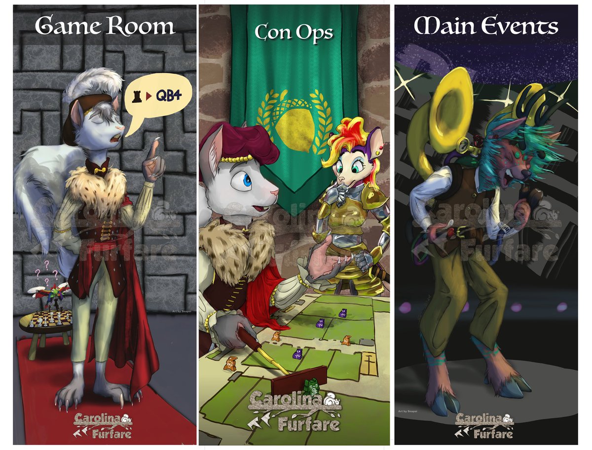 CarolinaFurfare's tweet image. Next in our CFF artist shout out is Snapai! He created the slideshow drawings and animations at our Opening and Closing ceremonies, a few Telegram stickers, the AAO Promo art and the room banners for Main Events, Game Room and Con-ops!

🔗 t.me/snapimation

Cont. ⬇️