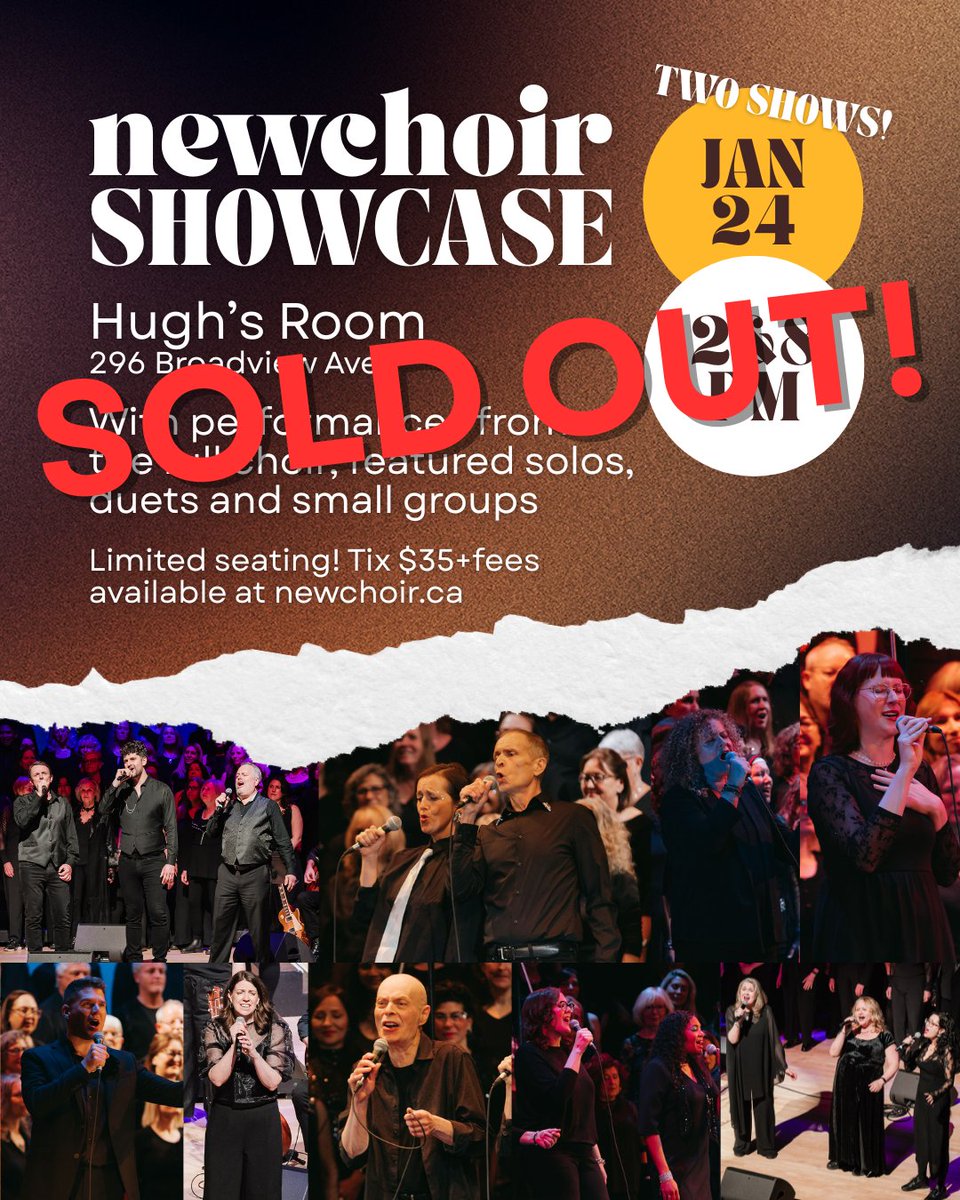 Both performances of our first ever newchoir Showcase are officially SOLD OUT! Thanks to all of you who bought tickets; we can't wait to perform for you at <a href="/HughsRoomLive/">HUGH'S ROOM LIVE</a>!
