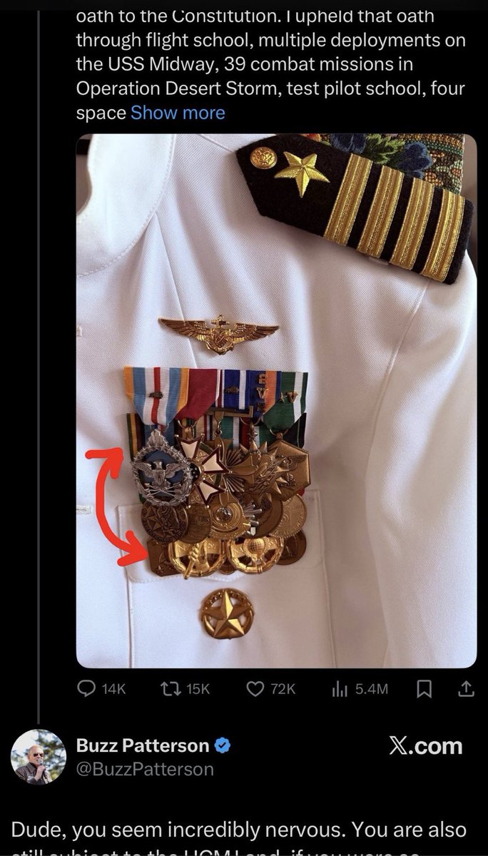 BuzzPatterson's tweet image. .@SenMarkKelly doesn’t even know how to wear his uniform. How did this clown ever become an astronaut? I’m starting to wonder about NASA.
