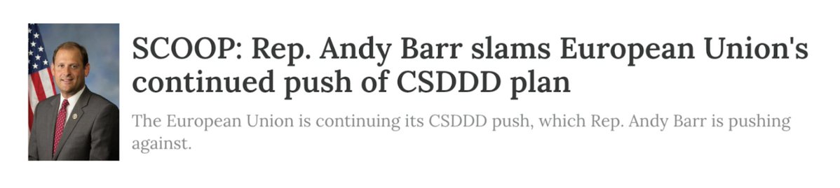 EUUSForum's tweet image. Europe can destroy its own energy sector, but it doesn’t get to destroy ours.

CSDDD would drive up U.S. costs, threaten reliability, and hand China a competitive edge.

@RepAndyBarr is right to sound the alarm.