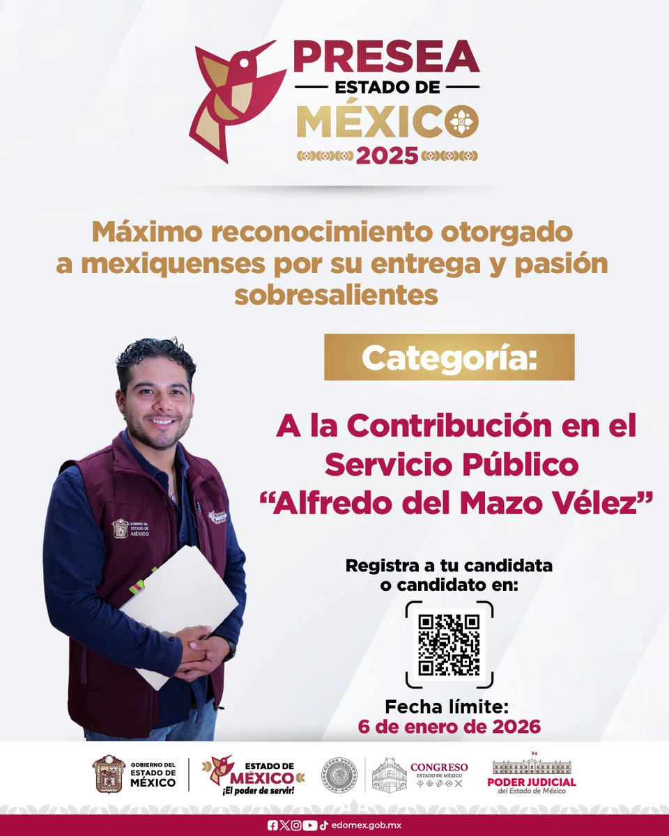 SEDUIEdomex's tweet image. El @Edomex reconoce el talento y la trayectoria de quienes destacan en la entidad con la #PreseaEdoMex2025. Registra a tus candidatas y candidatos antes del 6 de enero de 2026 en presea.edugem.gob.mx/registro
#ElPoderDeServir