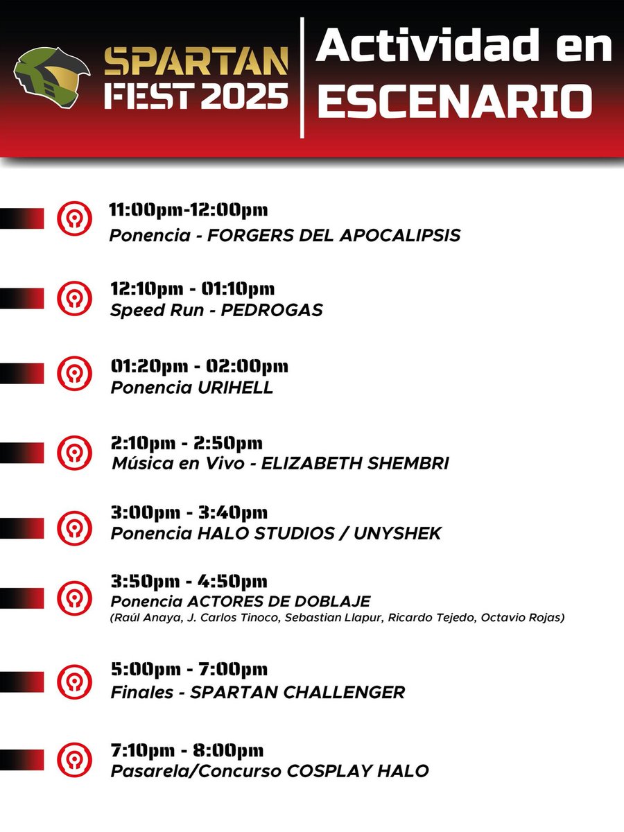 ¡Las actividades y horarios del #SpartanFest2025! 🔥

Los veré 2 veces en el escenario principal:

11:00am ➡️ Panel con mis colegas <a href="/FDelApocalipsis/">Forgers Del Apocalipsis</a> platicando de nuestras creaciones de Forge. ⚒️

3:00pm ➡️ Panel con <a href="/Unyshek/">John Junyszek</a> sobre #HaloCE Remake y Q&amp;A con la audiencia. 🎮
