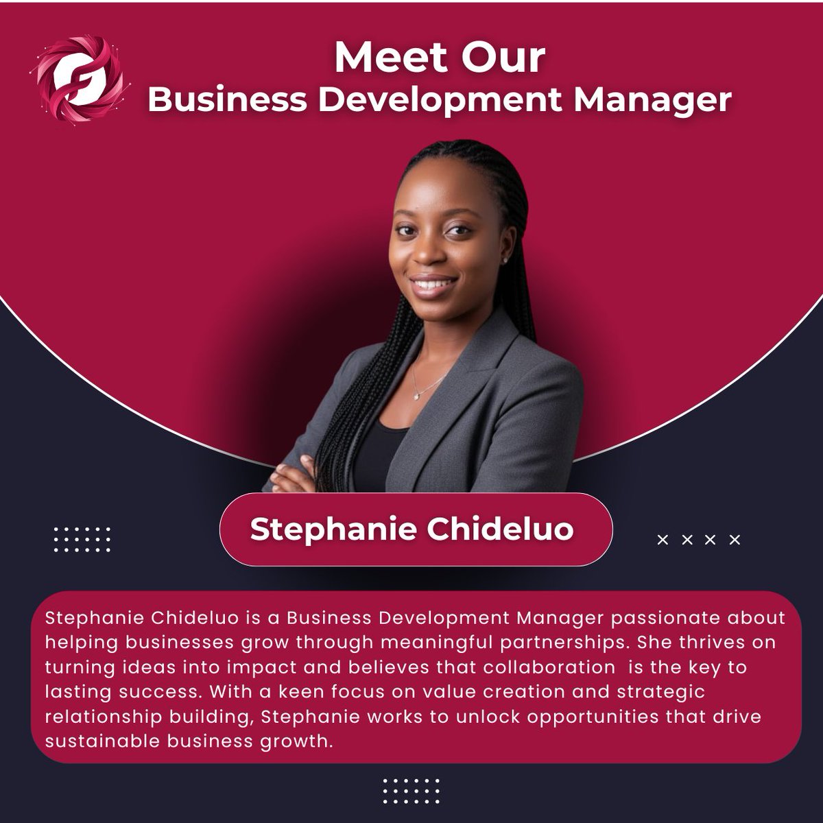 FuamaTech's tweet image. Meet our Business Development Manager, Stephanie Chideluo — dedicated to driving growth through meaningful partnerships and turning ideas into impactful results.