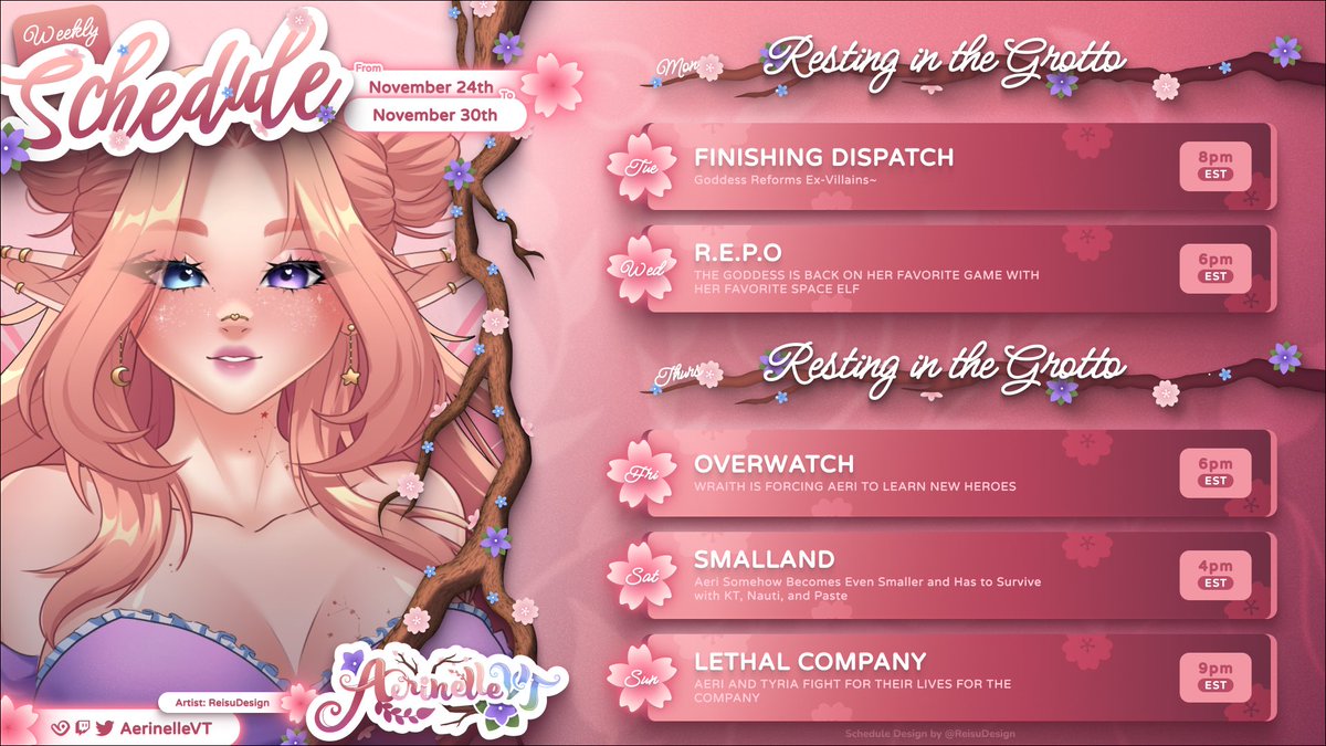 🌸 Stream Schedule 🌸

Coming back in full swing with a full week ahead of us!! I may or may not stream Thanksgiving night as well 🩷