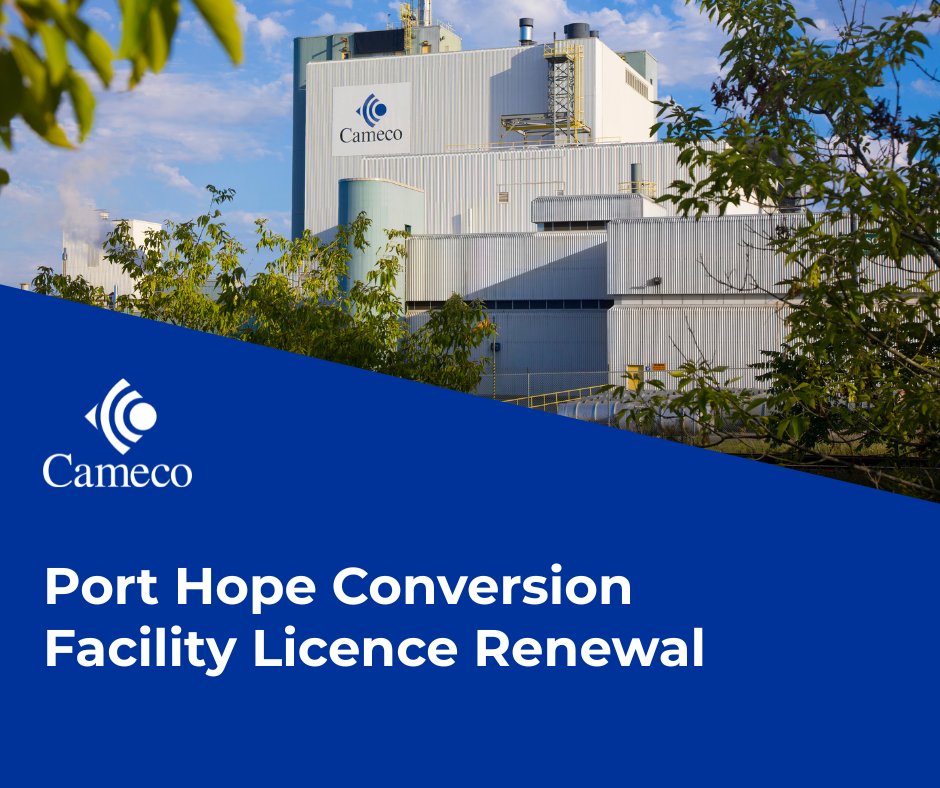 Cameco has applied to the Canadian Nuclear Safety Commission (CNSC) to renew its operating licence for the Port Hope Conversion Facility (PHCF) for a period of 20 years. Cameco is not requesting any changes to the current licensed activities. Learn more: cameco.link/4p2goQ0
