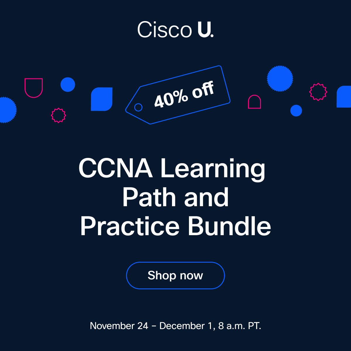CiscoNetAcad's tweet image. Ready to earn your CCNA? Save 40% on the CCNA Learning Path and Practice Bundles during Cisco U. Learning Deals! cs.co/60107oW8G