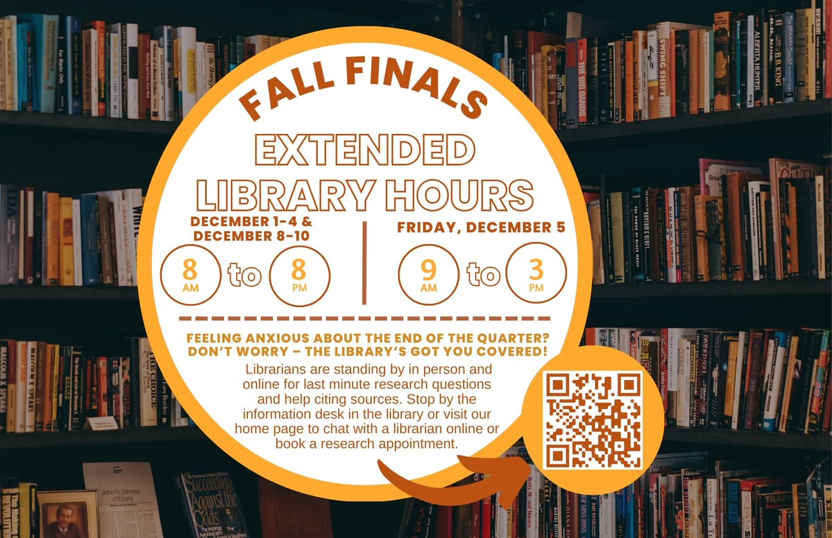 FoothillLibrary's tweet image. Starting next week, Foothill Library will be having Extended Hours for Finals! At the library you can access research support via librarians, reserve group study rooms, and have a quiet and tranquil place to focus. Come visit us! And Good Luck on Finals, Owls!