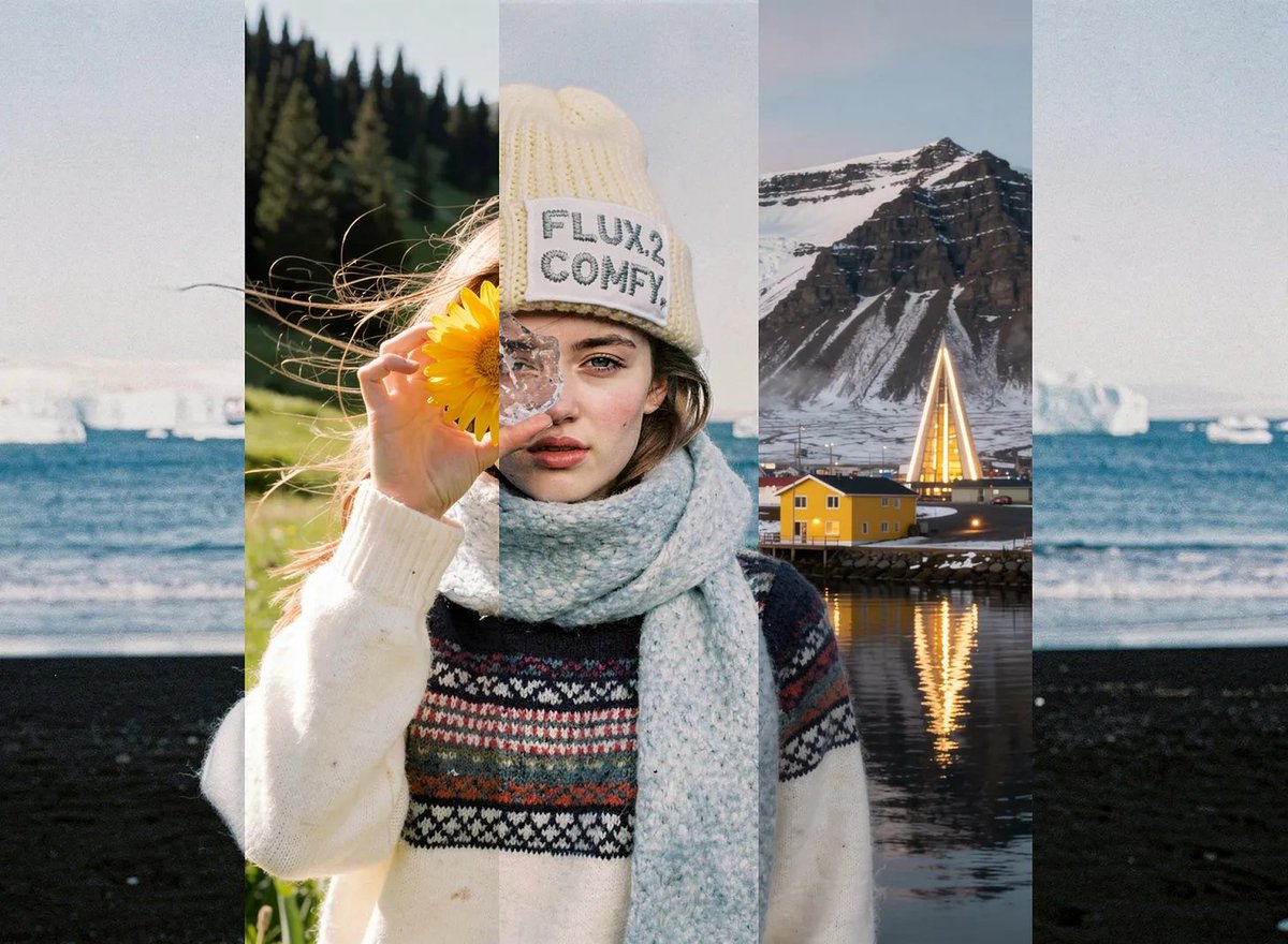 ComfyUI's tweet image. FLUX.2 is now open-sourced and live in ComfyUI on Day 0！

4MP photorealism, professional lighting/skin/fabric detail, enhanced text rendering, and 10-ref consistency.

Available on Comfy Cloud &amp;amp; local:
- FLUX.2 Dev: BF16 / FP8 partnered with @NVIDIA_AI_PC
- FLUX.2 Pro API: via…