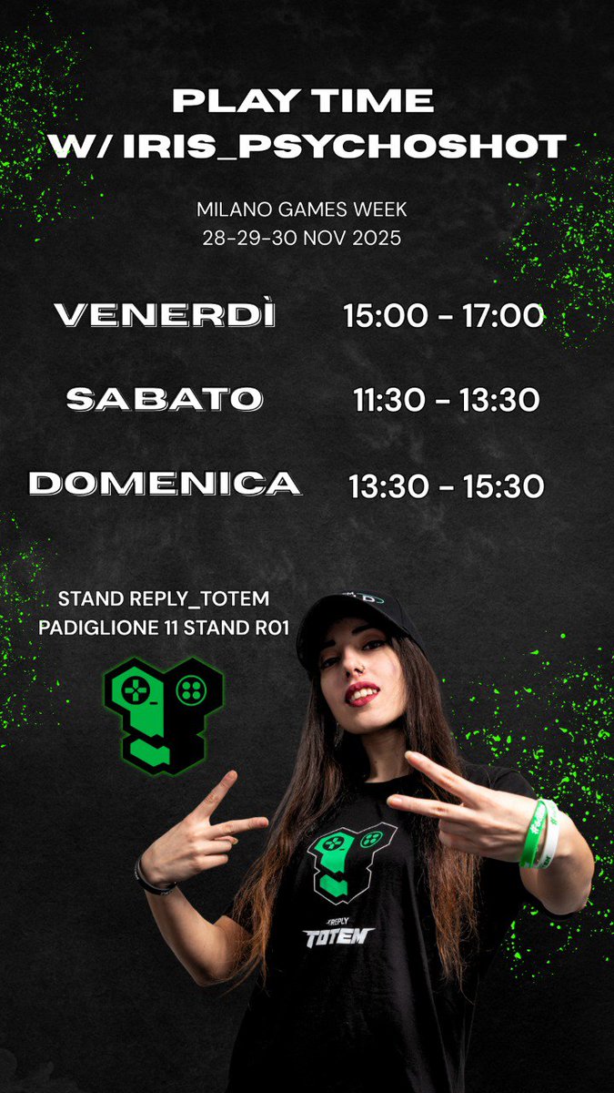 Iris_PsychoShot's tweet photo. Yooooo, see you at Games Week! I'll be there every day and we can play together. That's when you'll definitely find me at the booth of @Reply_Totem! ๐ https://t.co/4ZMBLSamzZ
Join my Instagram channel https://t.co/te5c56IjFi
#ReplyTotem
#GoTotem https://t.co/NYSh0zO0Xn