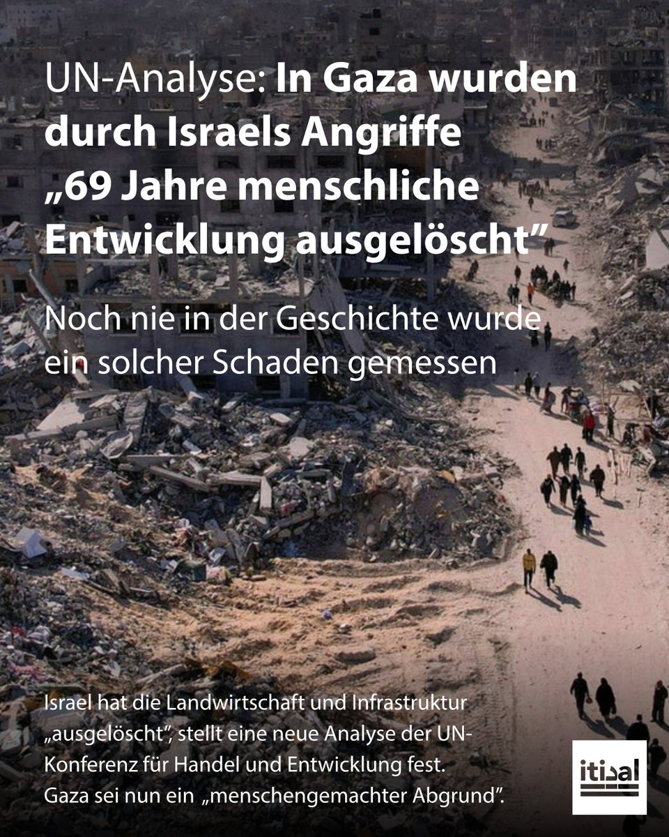 Die neue Analyse der UN-Konferenz für Handel und Entwicklung (UNCTAD) beschreibt Gaza als „menschengemachten Abgrund“ und warnt, die „Überlebensfähigkeit Gazas“ stehe auf dem Spiel. Seit Oktober 2023 wurden laut dem Bericht mindestens 63.746 Palästinenserinnen getötet, darunter