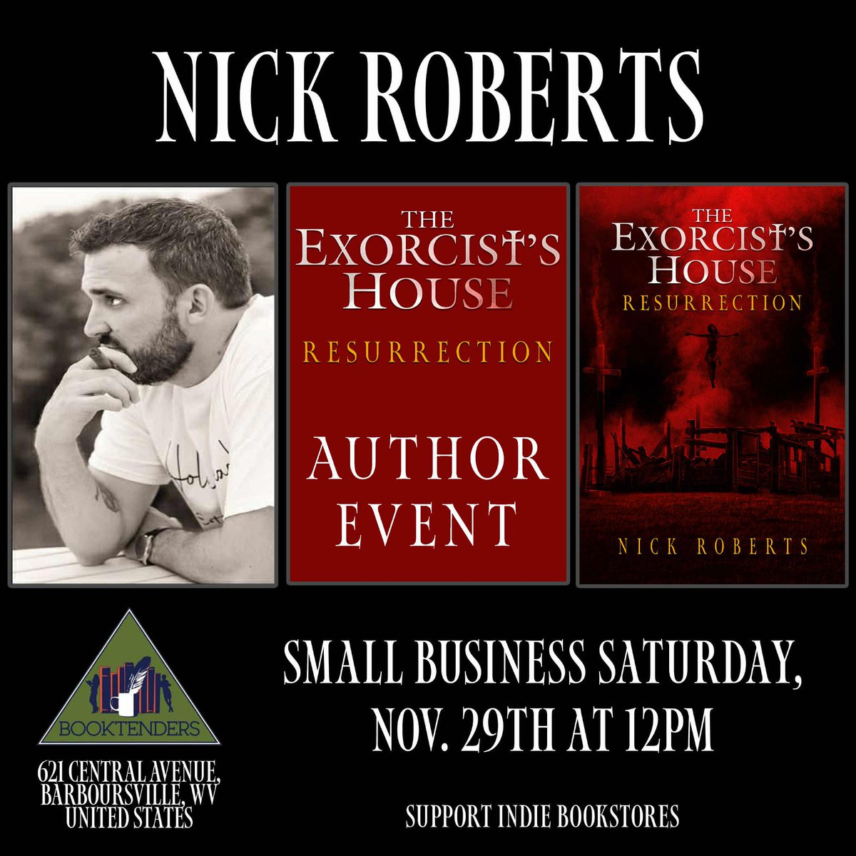 I’ll be spending Small Business Saturday at an indie bookstore in my homestate. If you’re in WV or the surrounding area this weekend, come by Booktenders from 12-2ish and grab some signed books and pictures. 
(I might even talk Cora into making an appearance with bookmarks and