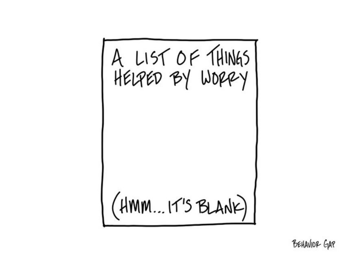 Worry doesn’t fix anything.

If a problem has a solution, solving it beats worrying. If it doesn’t, worrying is useless.

The smarter approach? Make a plan, put it away, and move forward. Every minute spent worrying is a minute lost.

Source: <a href="/behaviorgap/">Carl Richards</a>
