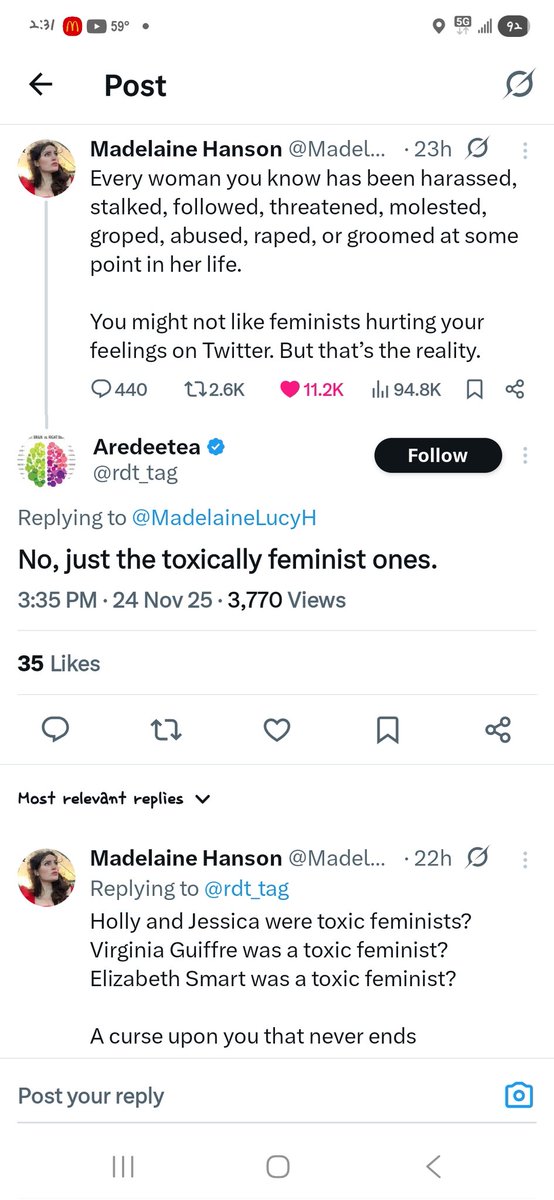 I'm sorry <a href="/rdt_tag/">Aredeetea</a> - aren't you the same person who tweeted that every woman who is harassed or raped deserved it because she is a toxic feminist?! 
Pick a side.