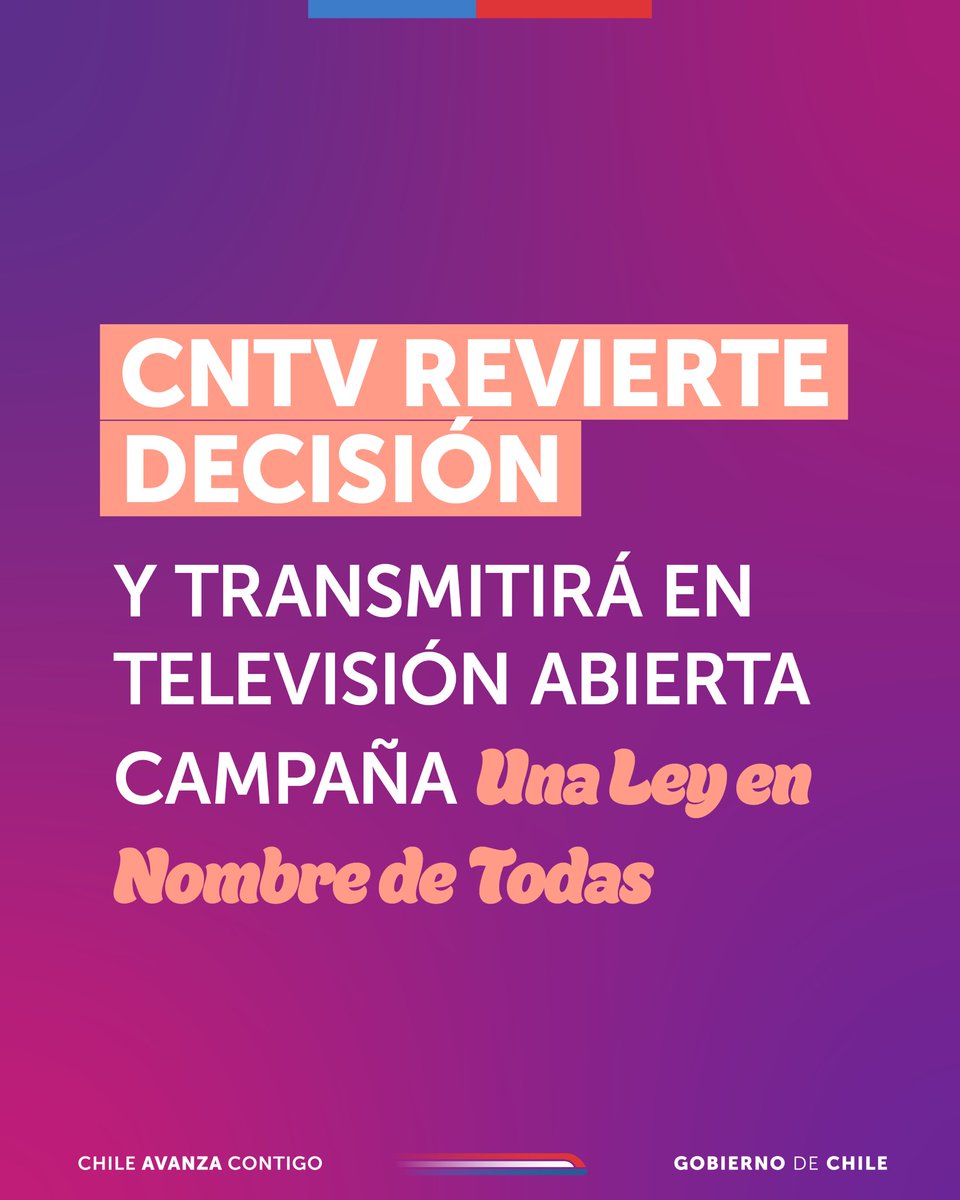 Hoy 25 de noviembre, Día por la Eliminación de la Violencia contra las mujeres @cntvdechile revierte la decisión de no permitir la difusión la campaña ‘Una Ley en Nombre de Todas’ 💜 Revisa leyintegral.cl 📲