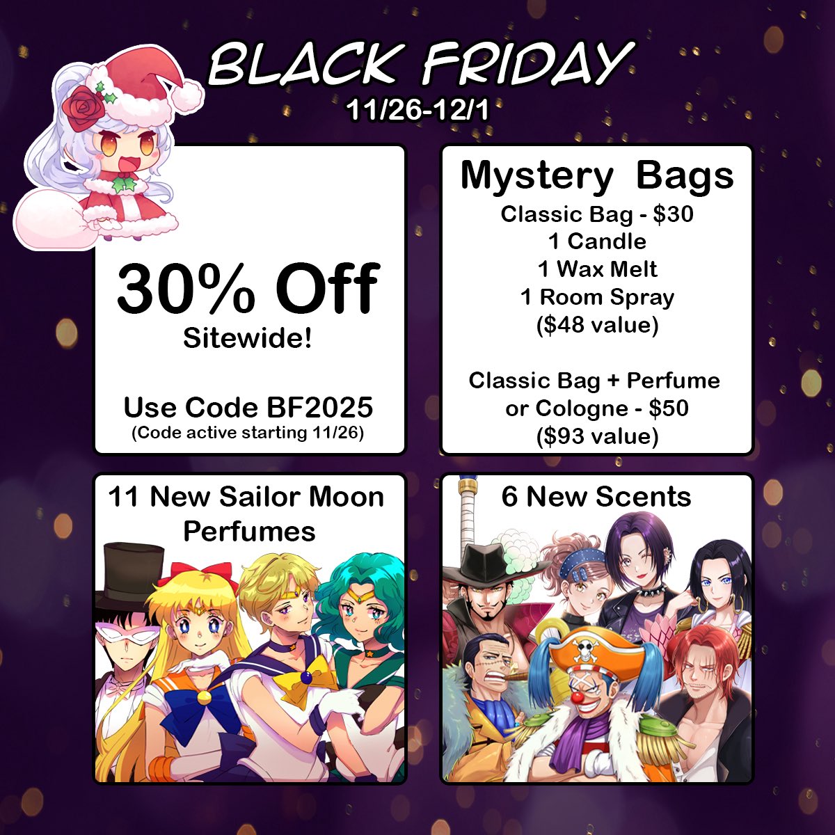 Otaku Scents Black Friday 🎄 

Save 30% off sitewide with code BF2025 at checkout! Sale ends 12/1.

Thank you for shopping small this holiday season 💜